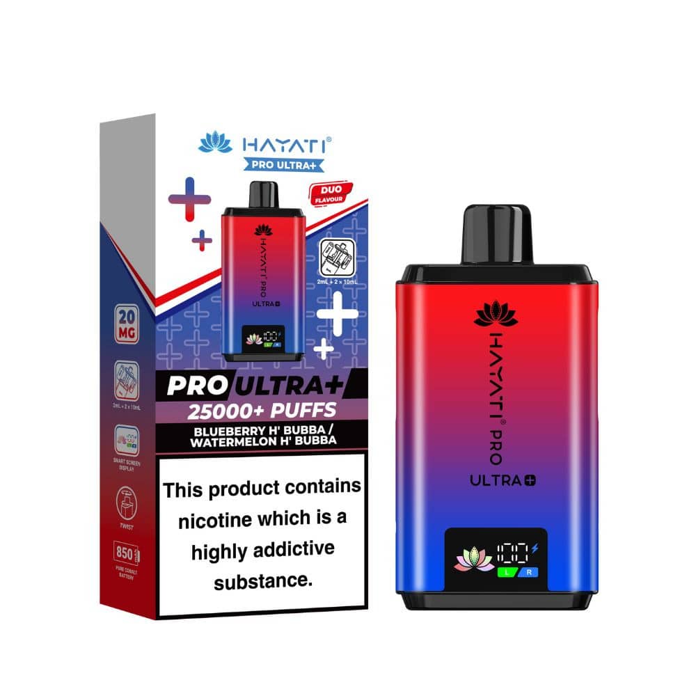 Hayati Pro Ultra Plus 25k Vape Kit Box of 5 Blueberry H' Bubba/ Watermelon H' Bubba