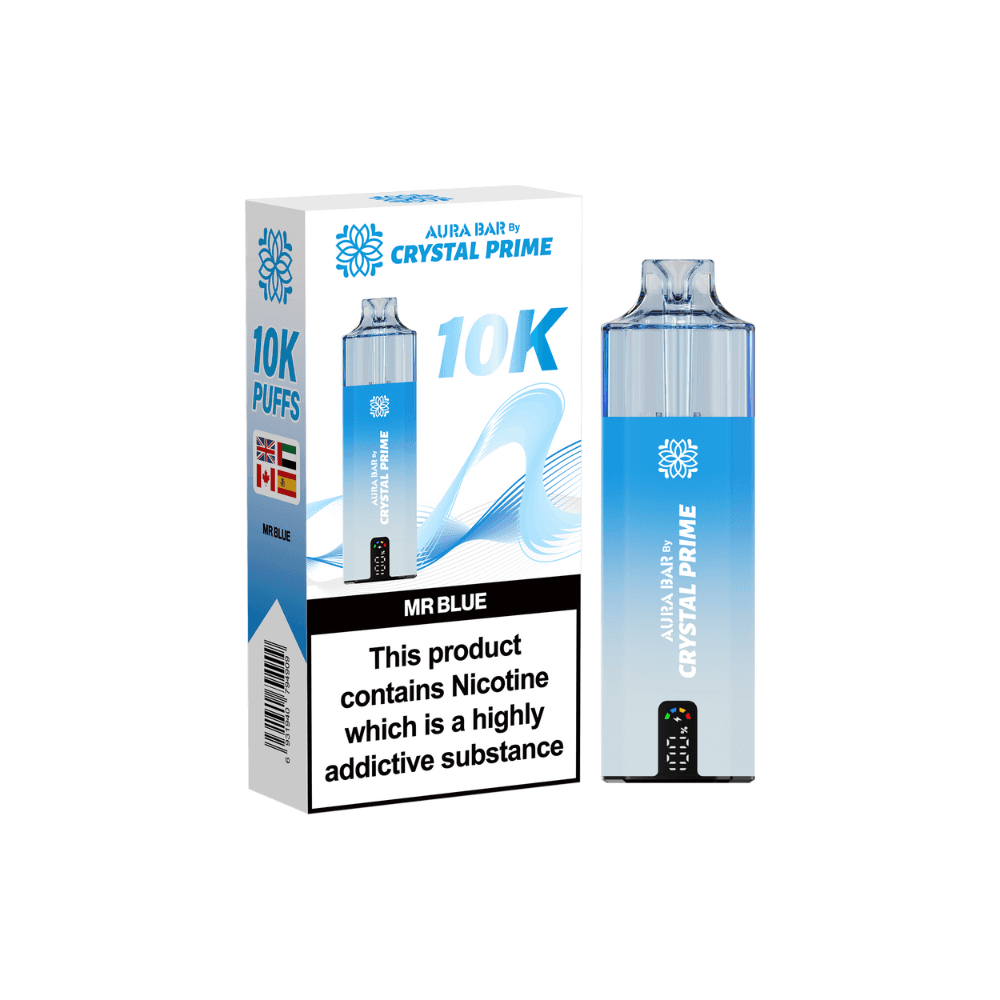 Crystal Prime Aura Bar 10k Vape Kit Box of 5 Mr Blue