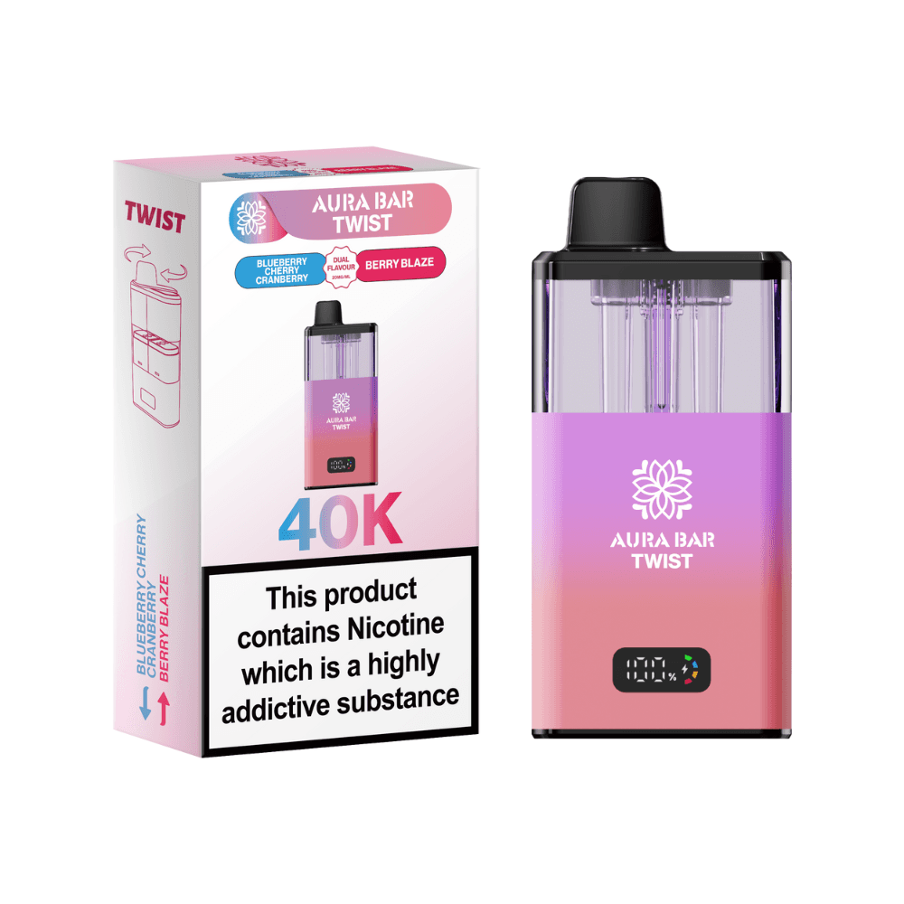 Crystal Prime Aura Bar Twist 40k-Vape Kit Box of 5 Blueberry Cherry Cranberry / Berry Blaze