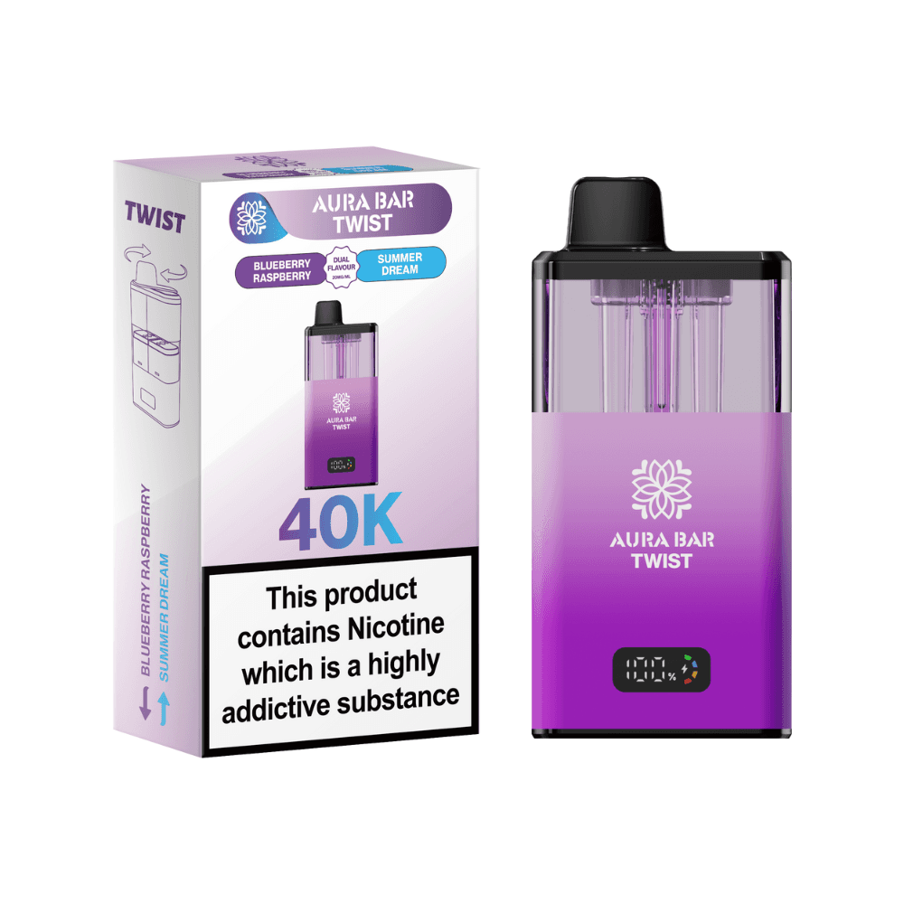 Crystal Prime Aura Bar Twist 40k-Vape Kit Box of 5 Blueberry Raspberry / Summer Dream