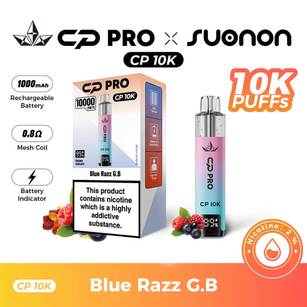 Crystal Pro CP 10k Vape Kit Box of 5 Blue Razz GB