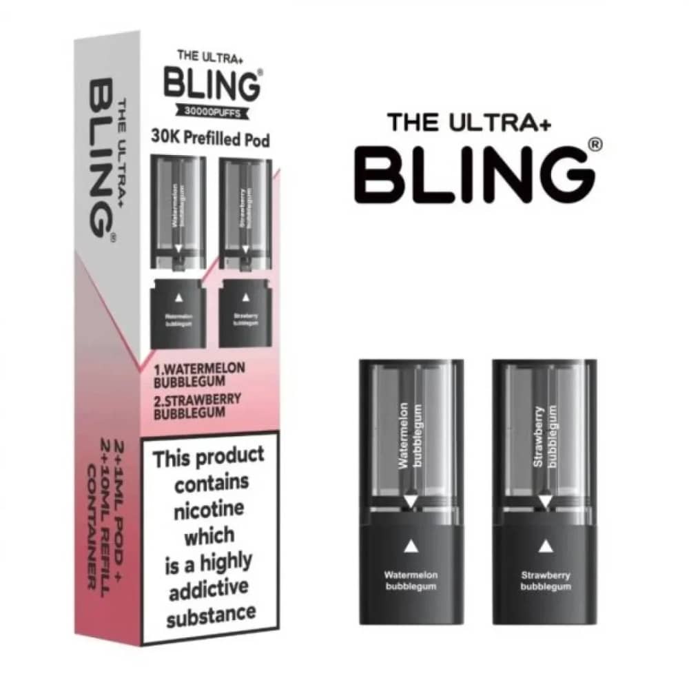 The Crystal Bling Ultra Plus 30k Pods Pack of 5 Watermelon Bubblegum/Strawberry Bubblegum