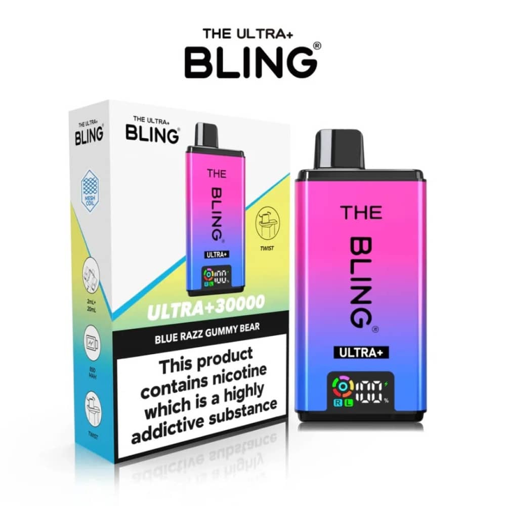 The Crystal Bling Ultra Plus 30k Vape Kit Box of 5 Blue Razz Gummy Bear