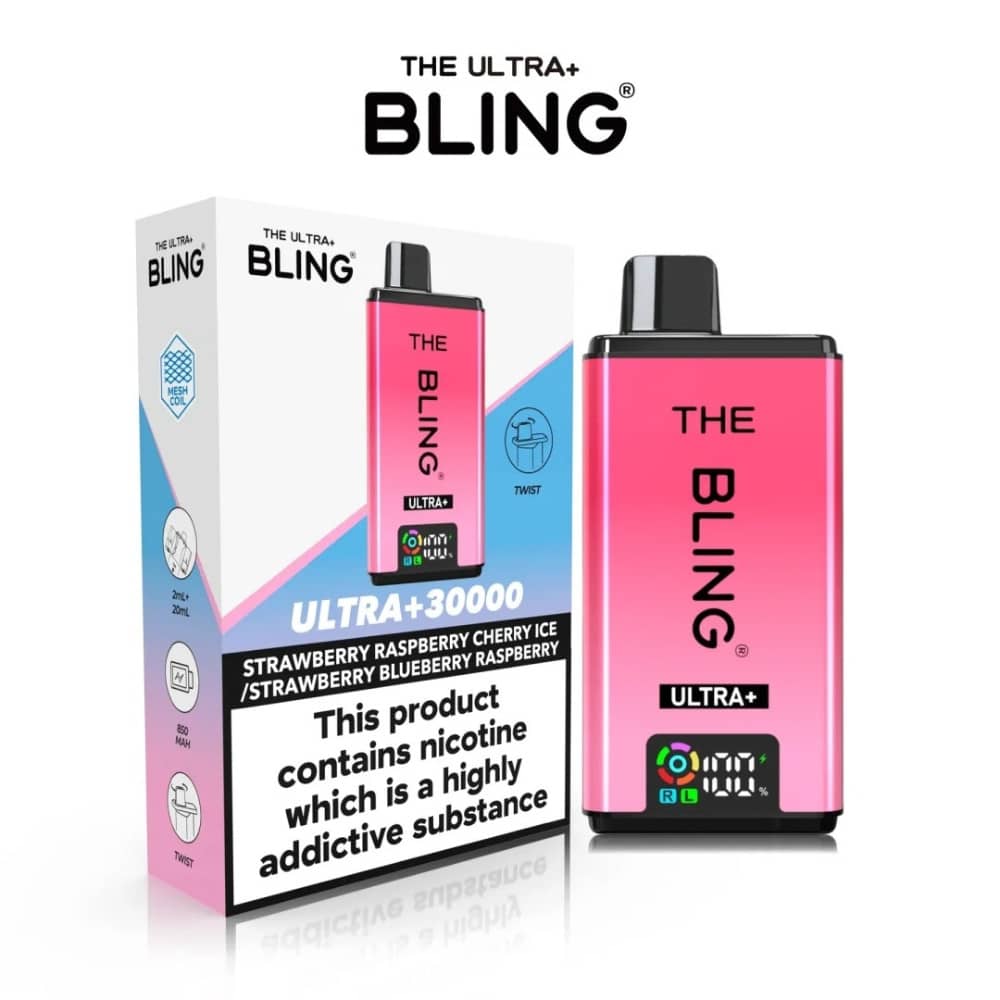 The Crystal Bling Ultra Plus 30k Vape Kit Box of 5 Strawberry Raspberry Cherry Ice / Strawberry Blueberry Raspberry