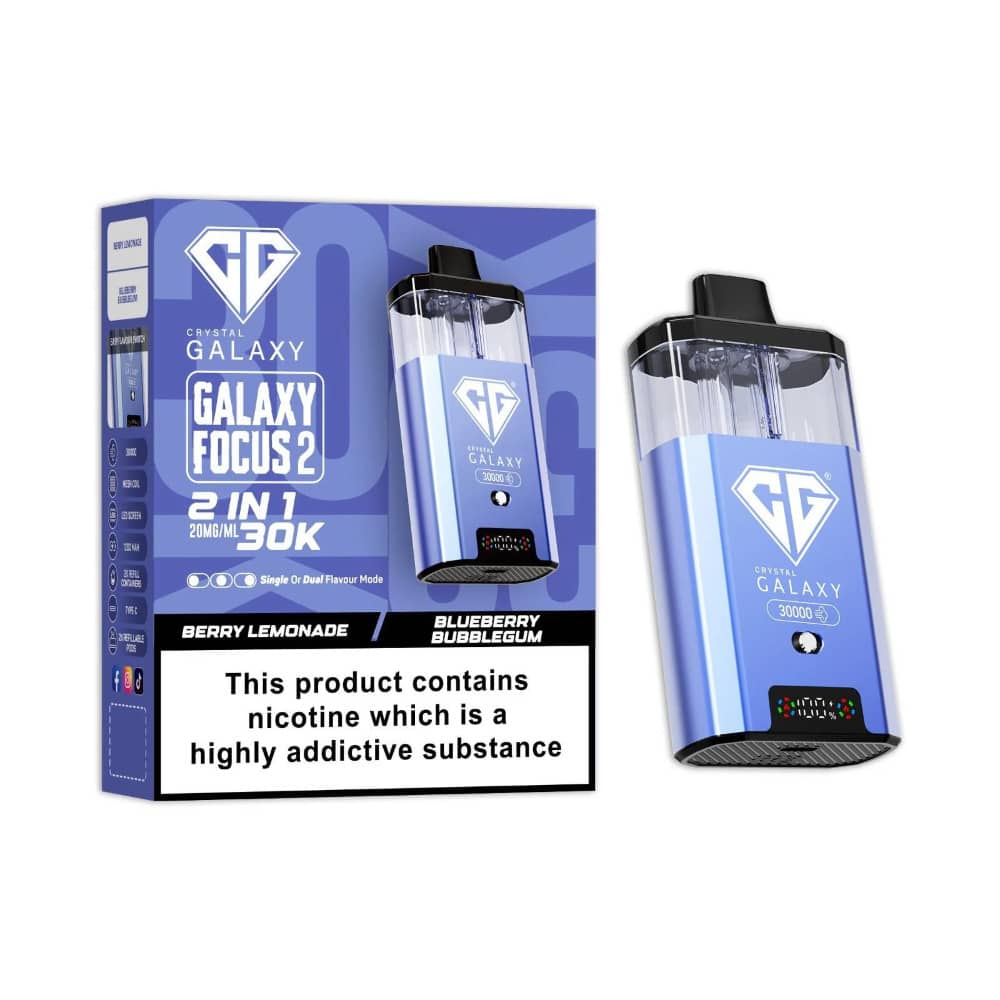 Crystal Galaxy 30k Focus 2 Vape Kit Box of 5 Berry Lemonade/Blueberry Bubblegum