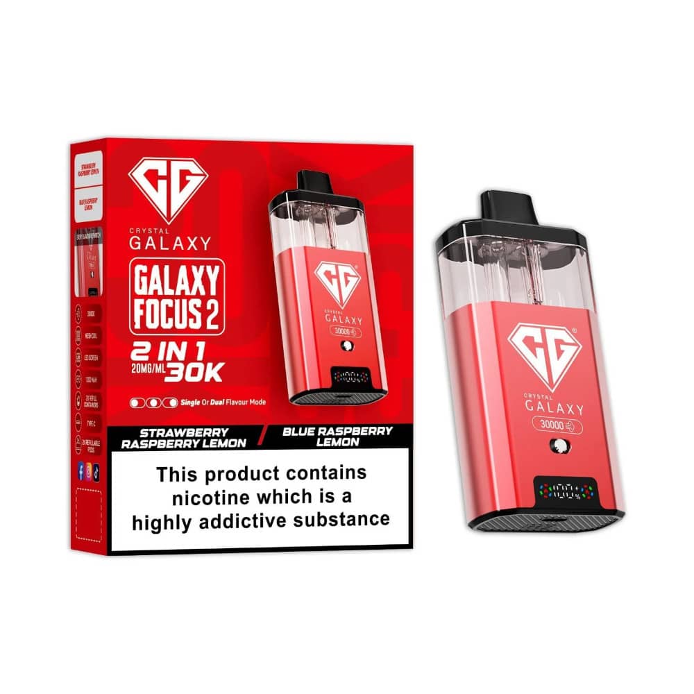Crystal Galaxy 30k Focus 2 Vape Kit Box of 5 Strawberry Raspberry Lemon/Blue Raspberry Lemon