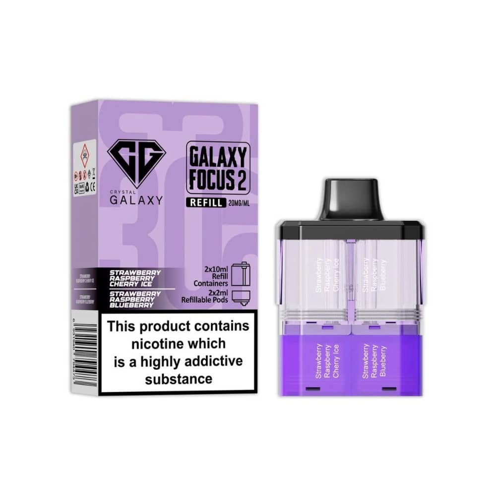 Crystal Galaxy 30k Focus 2 Pods Pack of 5 Strawberry Raspberry Cherry Ice / Strawberry Raspberry Blueberry