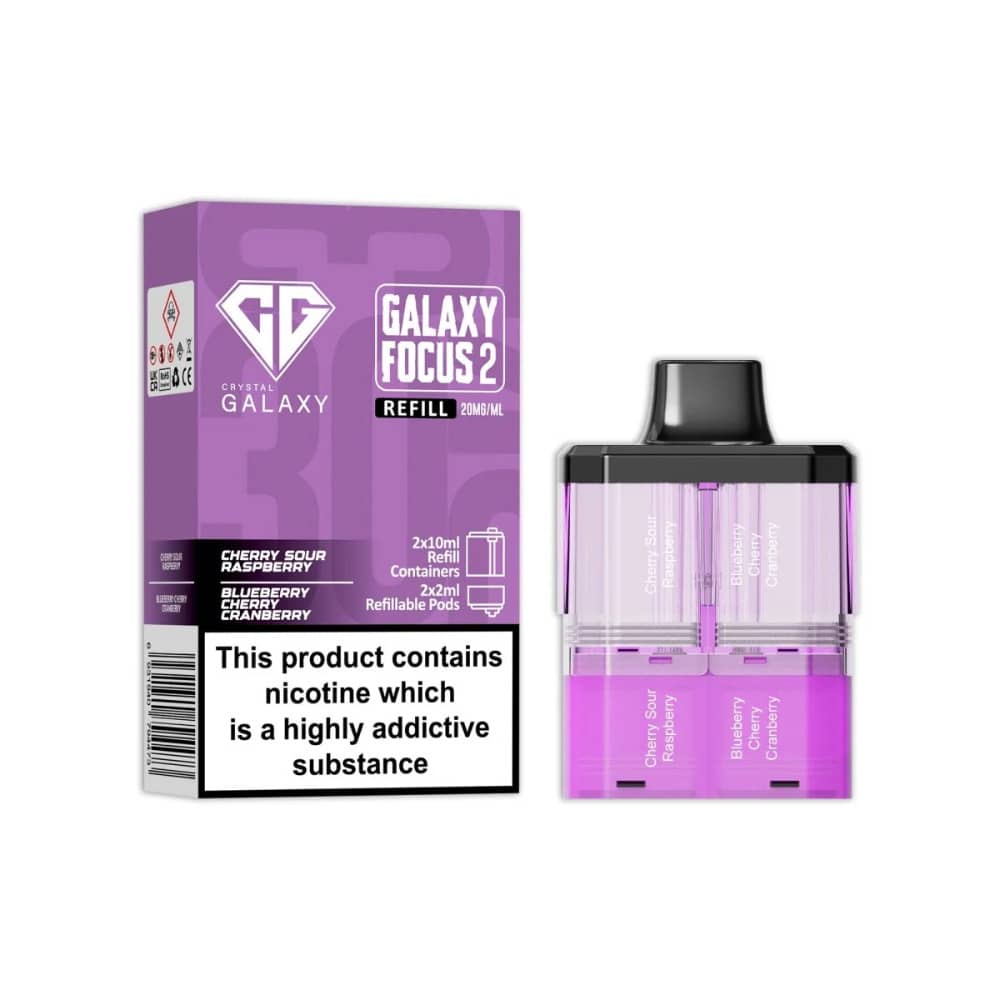 Crystal Galaxy 30k Focus 2 Pods Pack of 5 Cherry Sour Raspberry /  Blueberry Cherry Cranberry