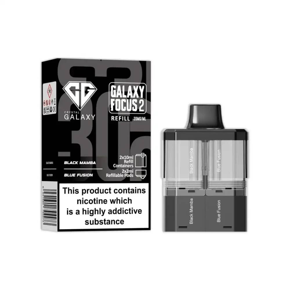 Crystal Galaxy Focus 6k Pods Pack of 5 Black Mamba / Blue Fusion