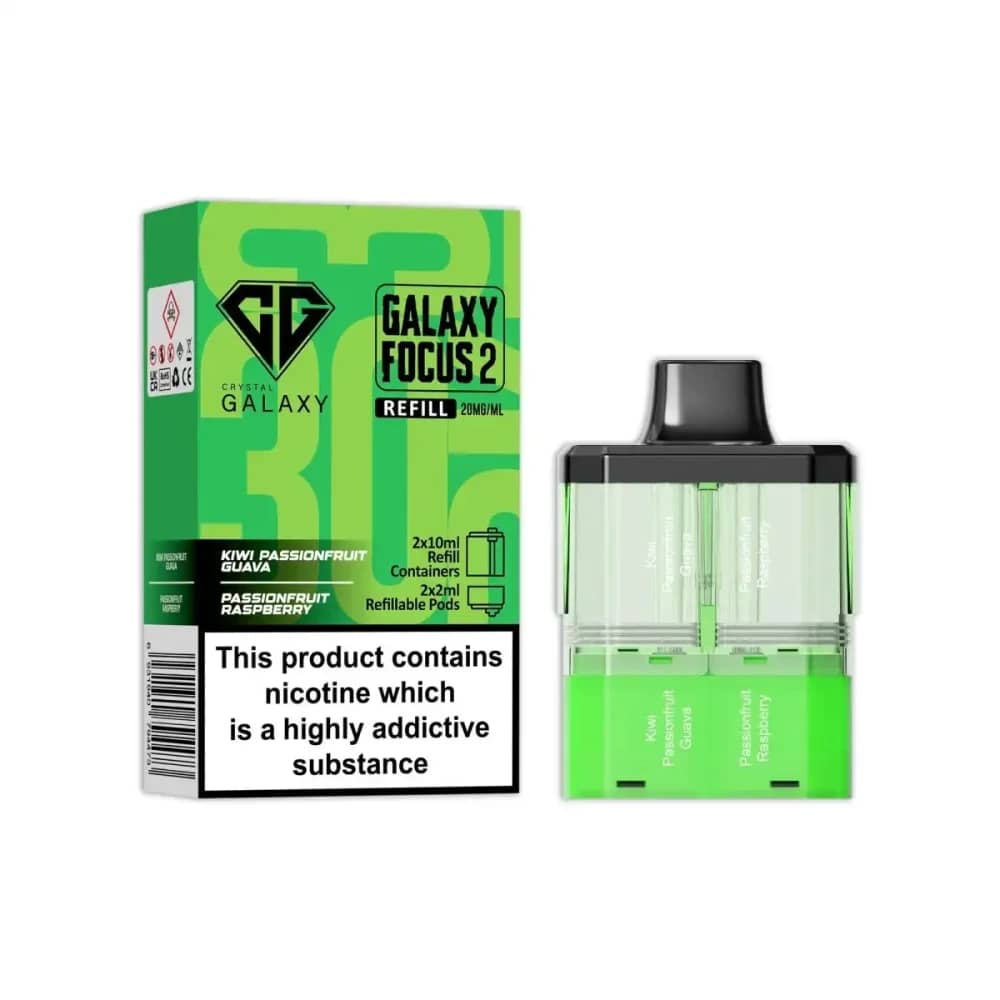 Crystal Galaxy Focus 6k Pods Pack of 5 Kiwi Passionfruit Guava / Passionfruit Raspberry