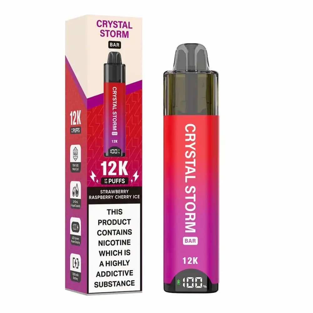 Crystal Strom Bar 12k Vape Kit Box of 5 Strawberry Raspberry Cherry Ice