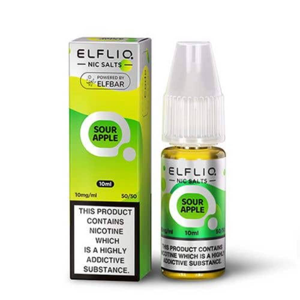 Elf Bar Elfliq Nic Salt E-Liquids 10ml Box of 10 Sour Apple 10mg