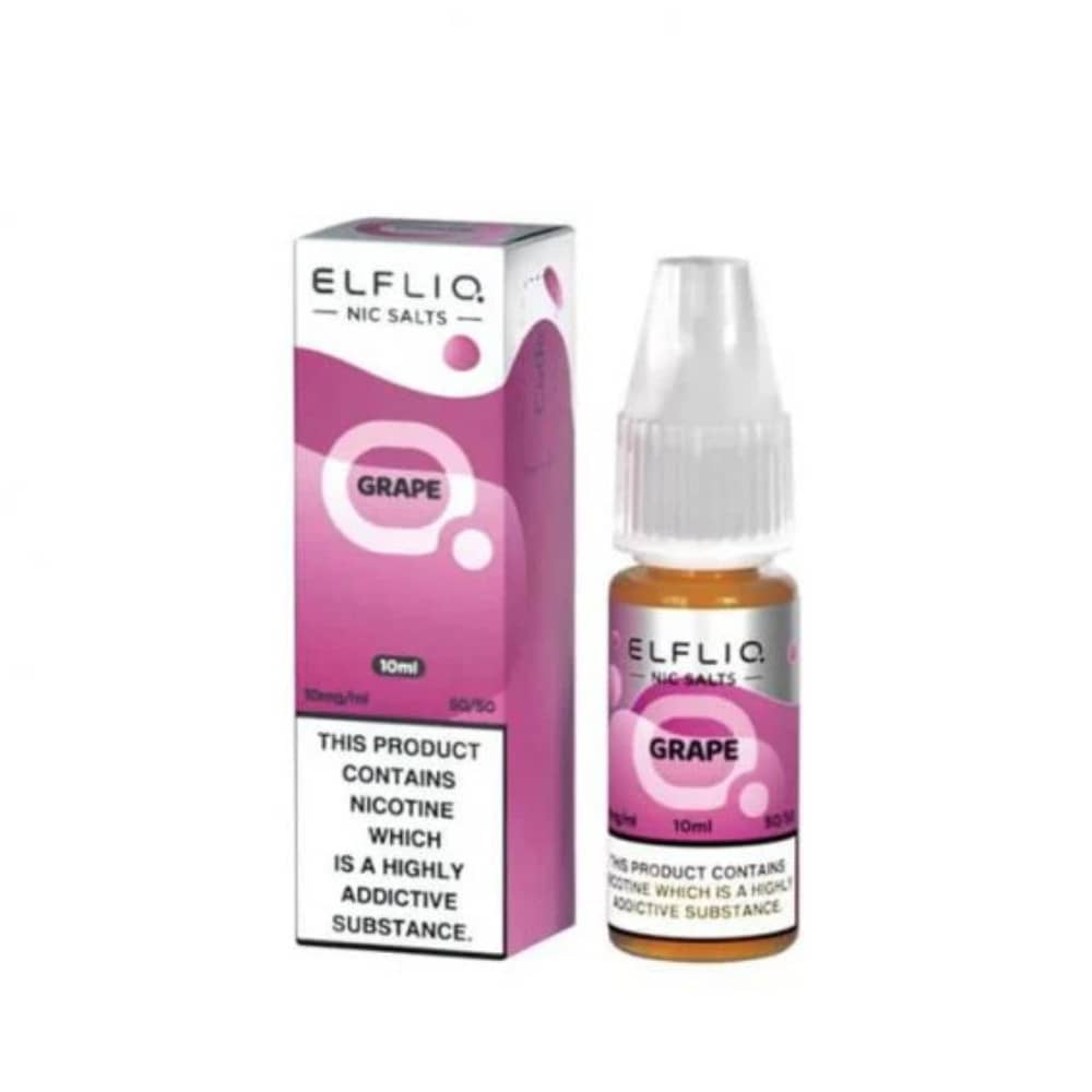 Elf Bar Elfliq Nic Salt E-Liquids 10ml Box of 10 Grape 10mg