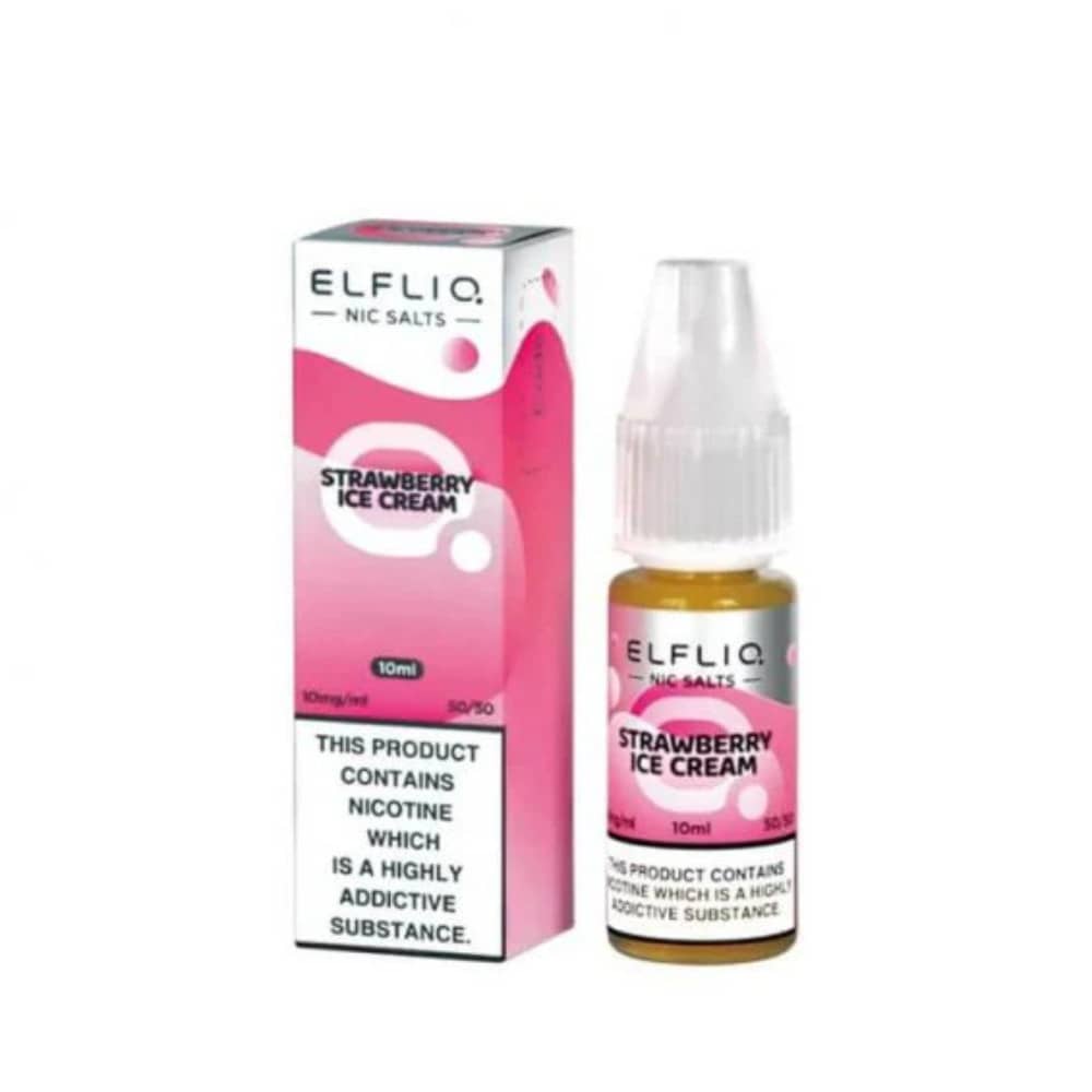 Elf Bar Elfliq Nic Salt E-Liquids 10ml Box of 10 Strawberry Ice Cream 10mg