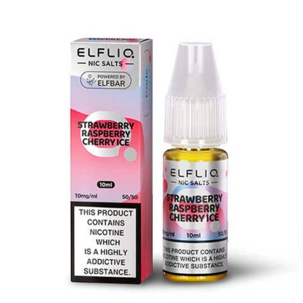 Elf Bar Elfliq Nic Salt E-Liquids 10ml Box of 10 Strawberry Raspberry Cherry Ice 20mg