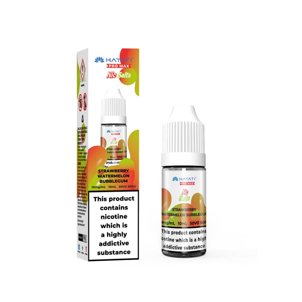 Hayati Pro Max Nic Salts E-Liquids 10ml Box of 10 Strawberry Watermelon Bubblegum 10mg
