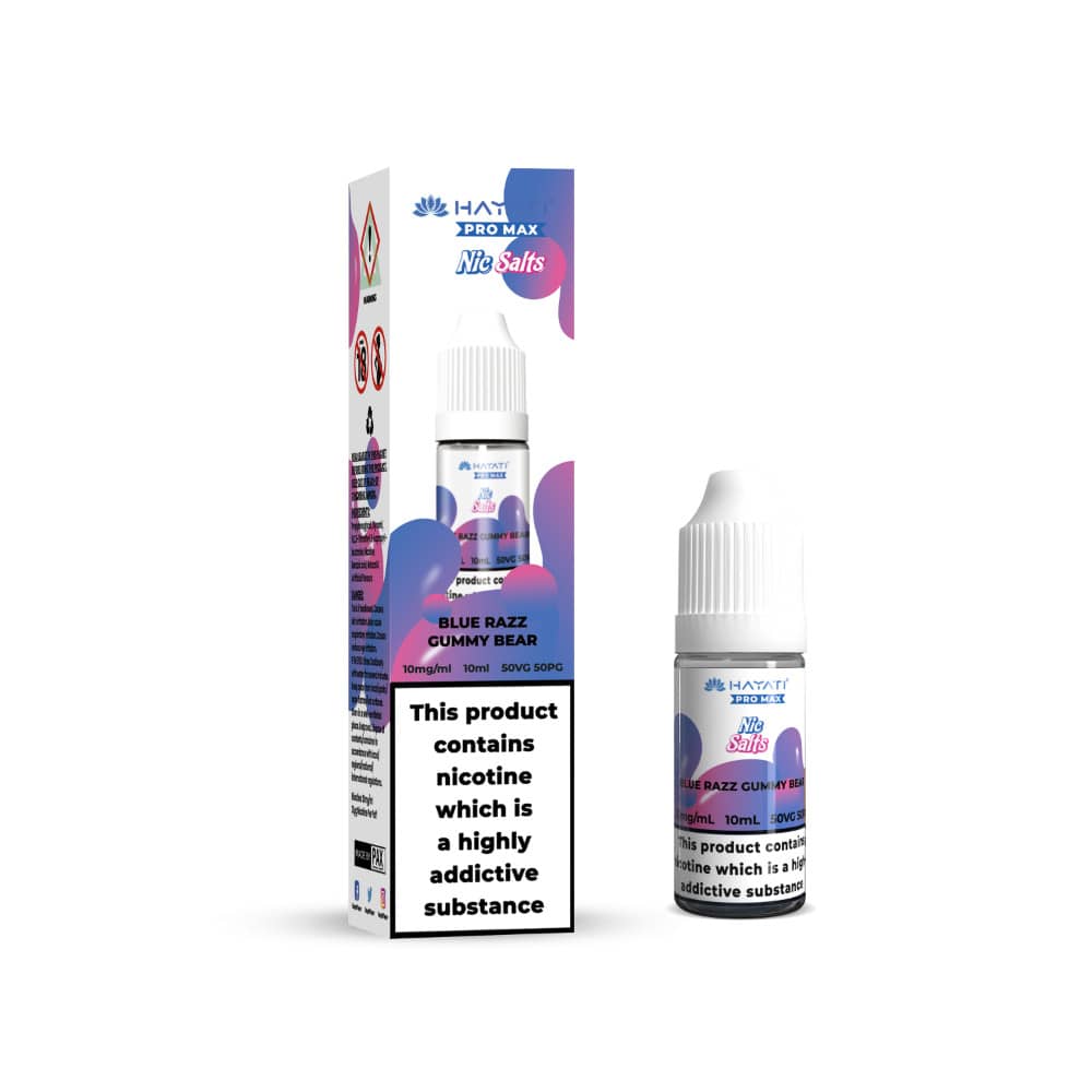 Hayati Pro Max Nic Salts E-Liquids 10ml Box of 10 Blue Razz Gummy Bear 10mg