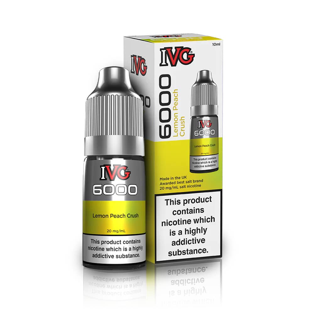 IVG 6000 Nic Salts e liquids 10ml Box of 10 Lemon Peach Crush 10mg