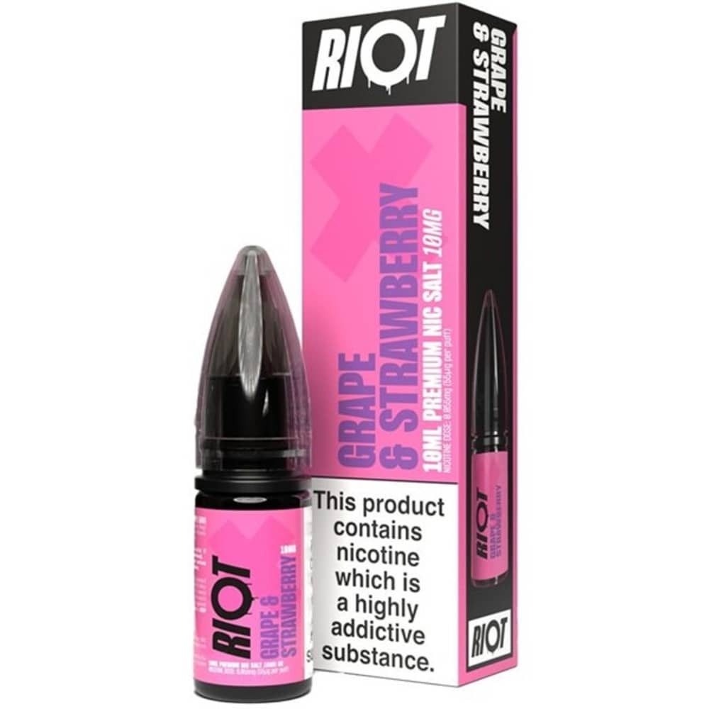 Riot X Nic Salts e liquids 10ml Box of 10 Grape Strawberry 10mg