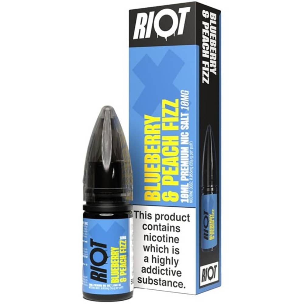 Riot X Nic Salts e liquids 10ml Box of 10 Blueberry Peach Fizz 10mg