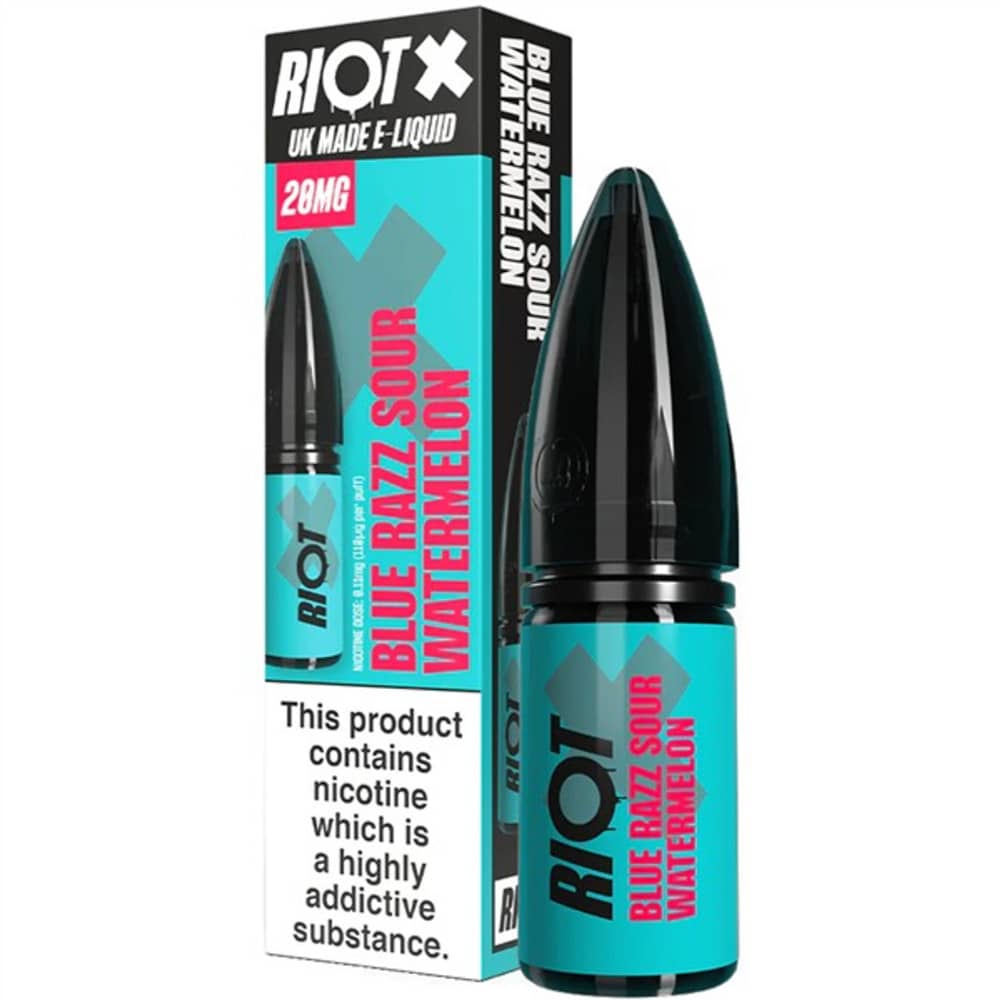 Riot X Nic Salts e liquids 10ml Box of 10 Blue Razz Sour Watermelon 10mg