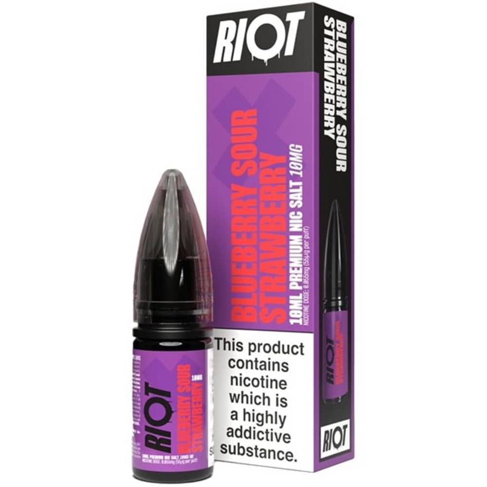 Riot X Nic Salts e liquids 10ml Box of 10 Blueberry Sour Strawberry 20mg