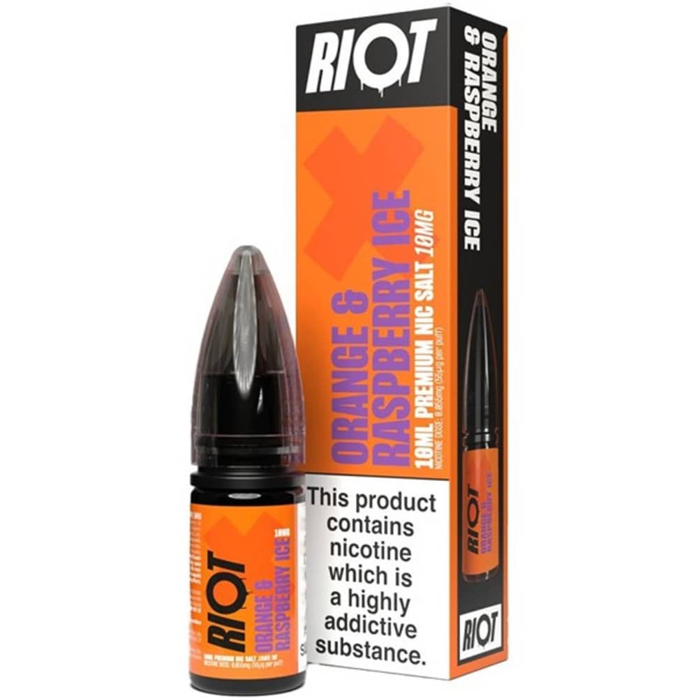 Riot X Nic Salts e liquids 10ml Box of 10 Orange & Raspberry Ice 20mg