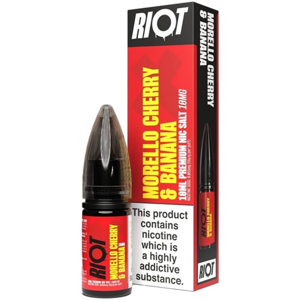 Riot X Nic Salts e liquids 10ml Box of 10 Morella Cherry & Banana 20mg