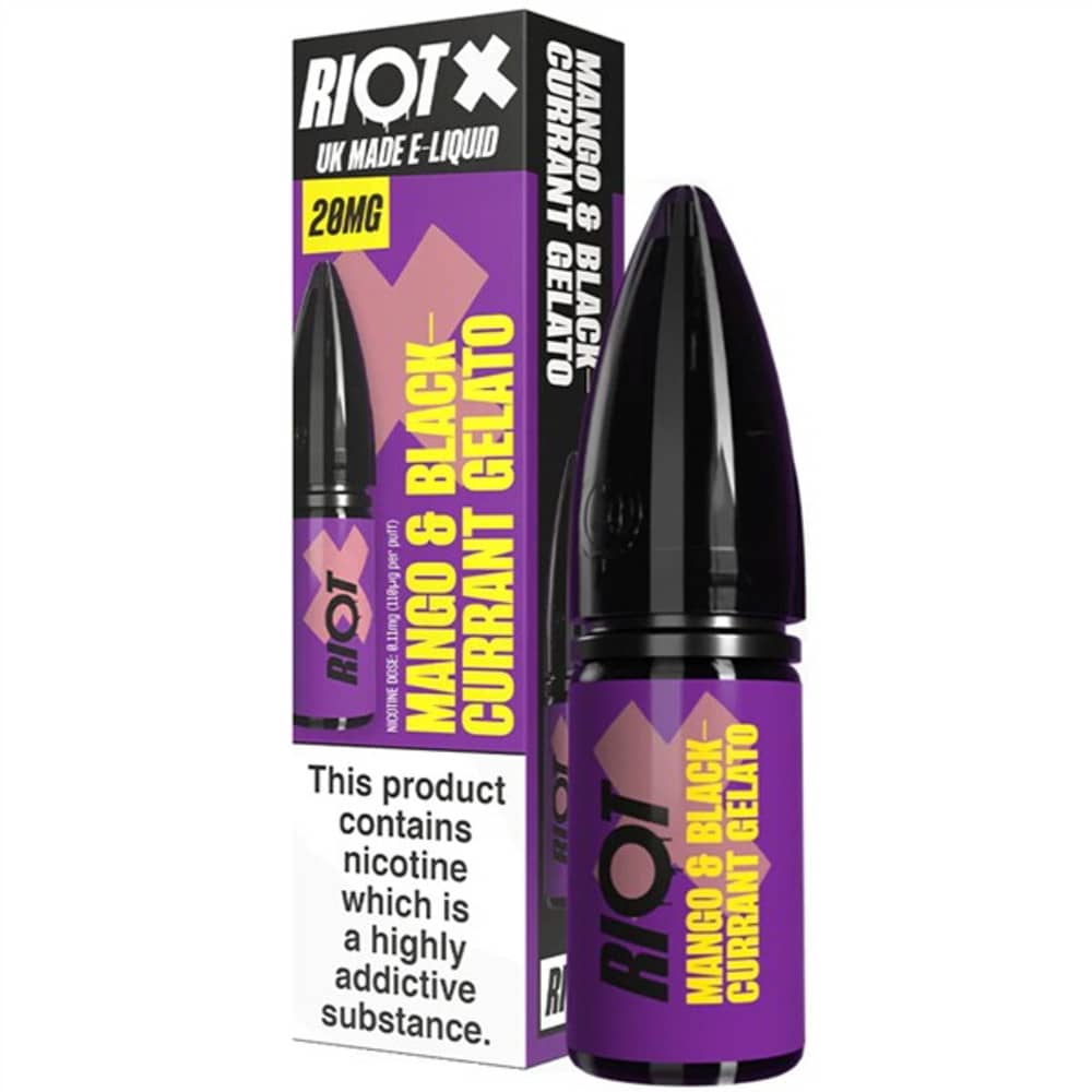 Riot X Nic Salts e liquids 10ml Box of 10 Mango Blackcurrant Gelato 20mg