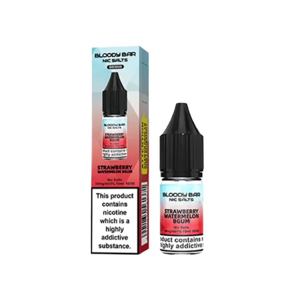 Bloody Bar Nic Salts e liquids 10ml Box of 10 Strawberry Watermelon Bgum 10mg