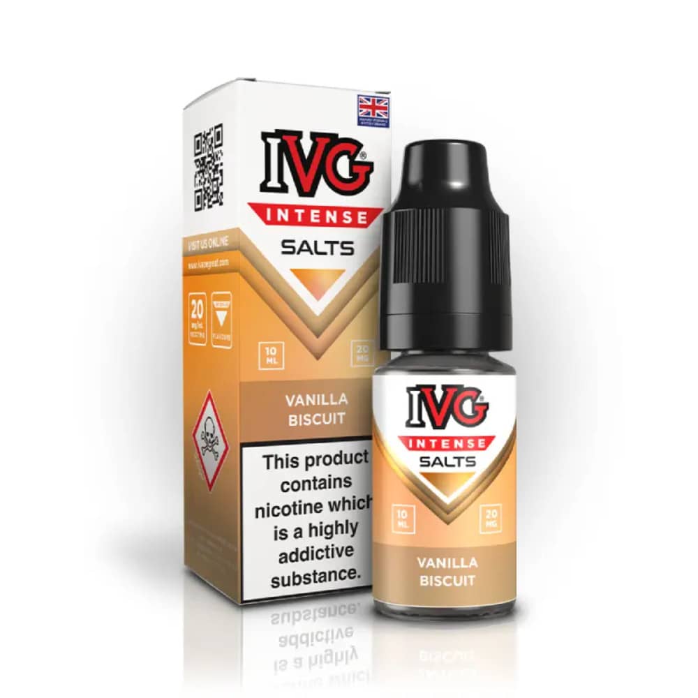 IVG Intense Nic Salts e liquids 10ml Box of 10 Vanilla Biscuit 20mg