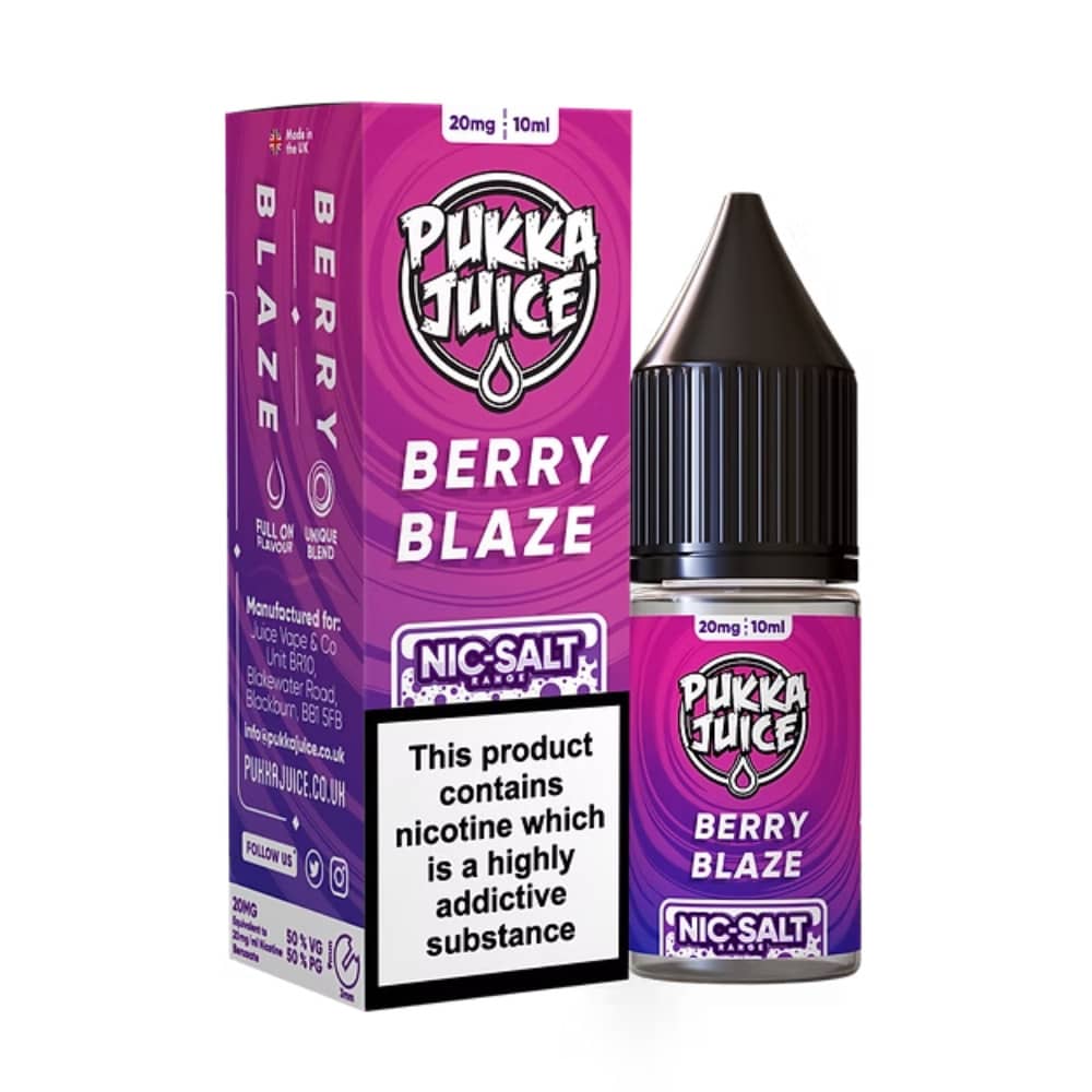 Pukka Juice Nic Salts e liquids 10ml Box of 10 Berry Blaze 20mg