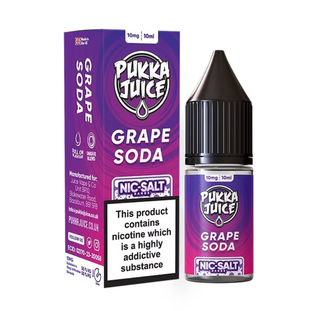 Pukka Juice Nic Salts e liquids 10ml Box of 10 Grape Soda 10mg