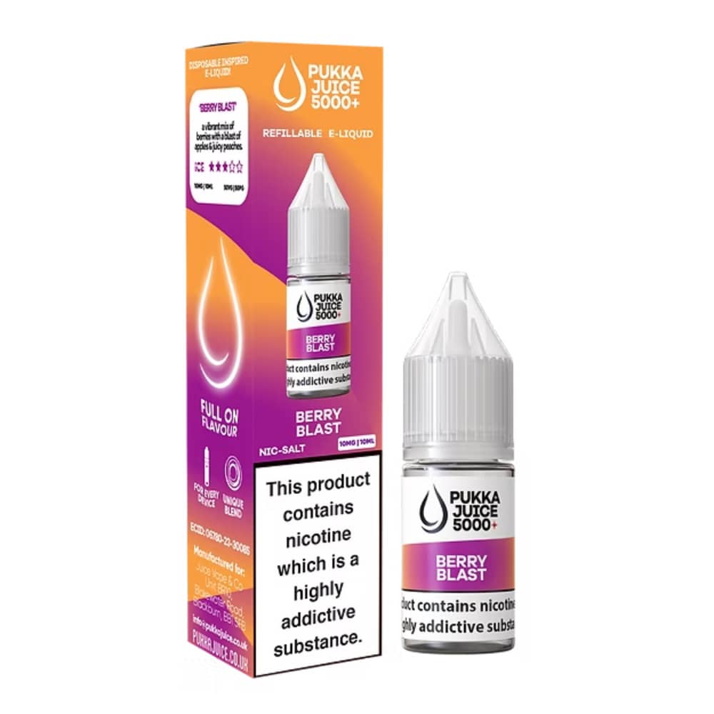 Pukka Juice 5000+ Nic Salts e liquids 10ml Box of 10 Berry Blast 20mg