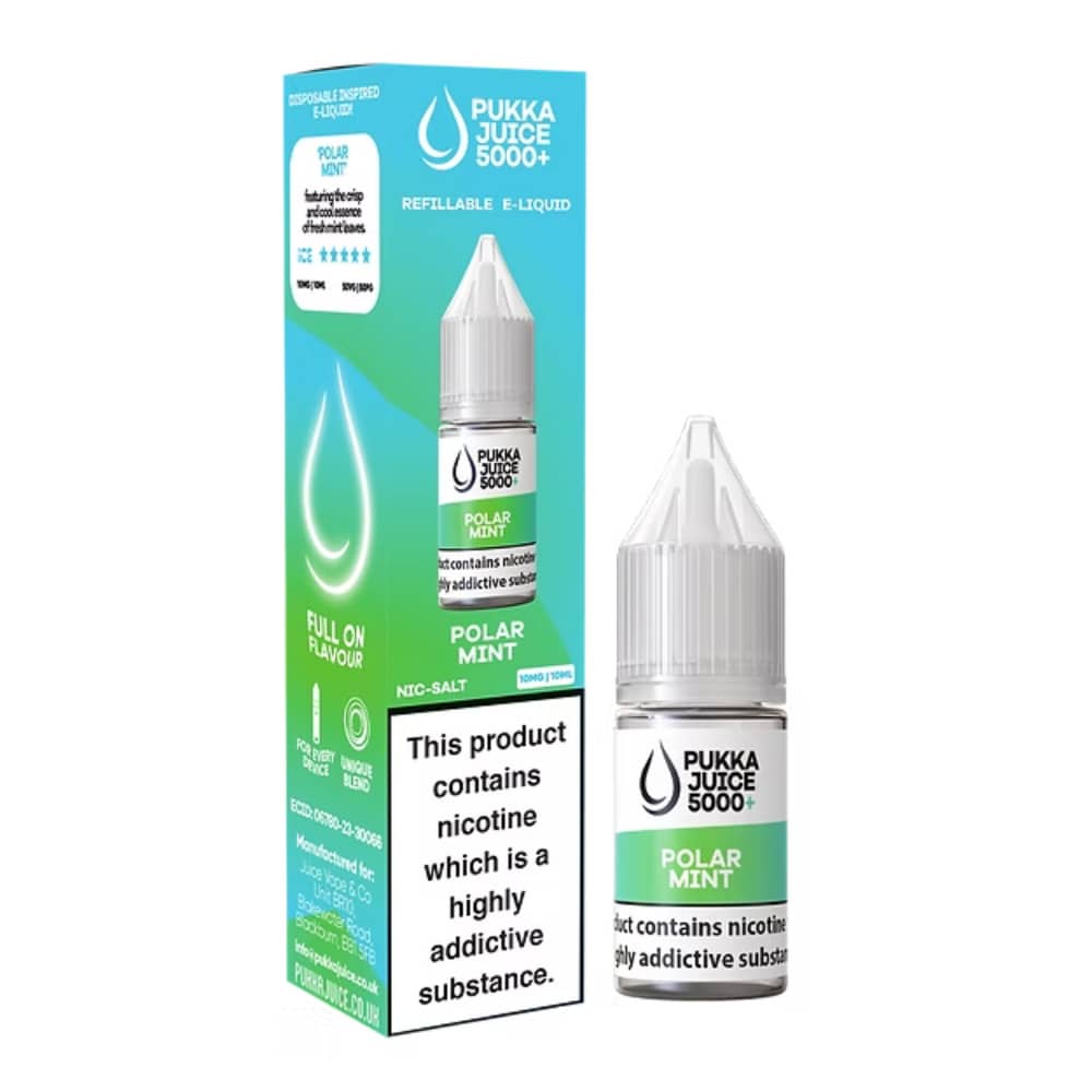 Pukka Juice 5000+ Nic Salts e liquids 10ml Box of 10 Polar MInt 10mg