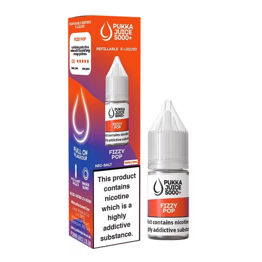 Pukka Juice 5000+ Nic Salts e liquids 10ml Box of 10 Fizzy Pop 20mg
