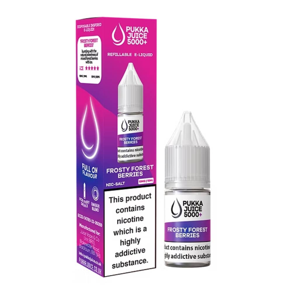 Pukka Juice 5000+ Nic Salts e liquids 10ml Box of 10 Frosty Frorest Berries 20mg