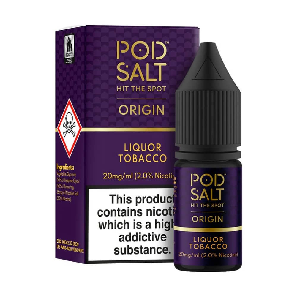 Pod Salt Origin Nic Salts e liquids 10ml Box of 5 Liquor Tobacco 20mg