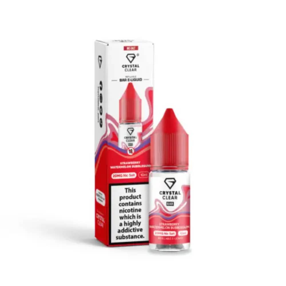 Crystal Clear Nic Salts e liquids 10ml Box of 10 Strawberry Watermelon Bubblegum 10mg