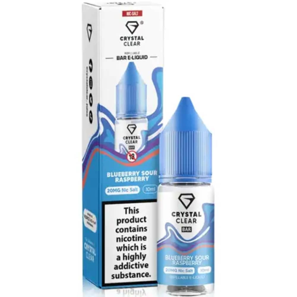 Crystal Clear Nic Salts e liquids 10ml Box of 10 Blueberry Sour Raspberry 20mg