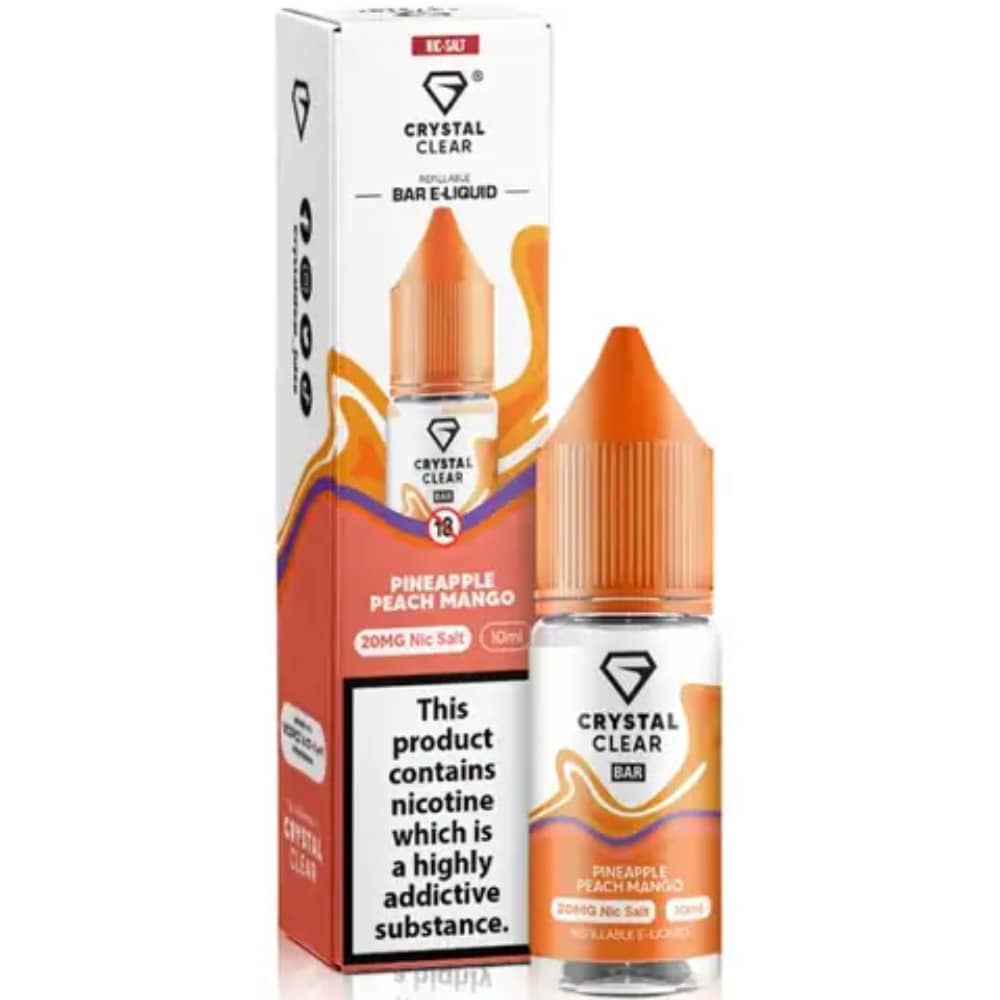 Crystal Clear Nic Salts e liquids 10ml Box of 10 Pineapple Peach Mango 10mg