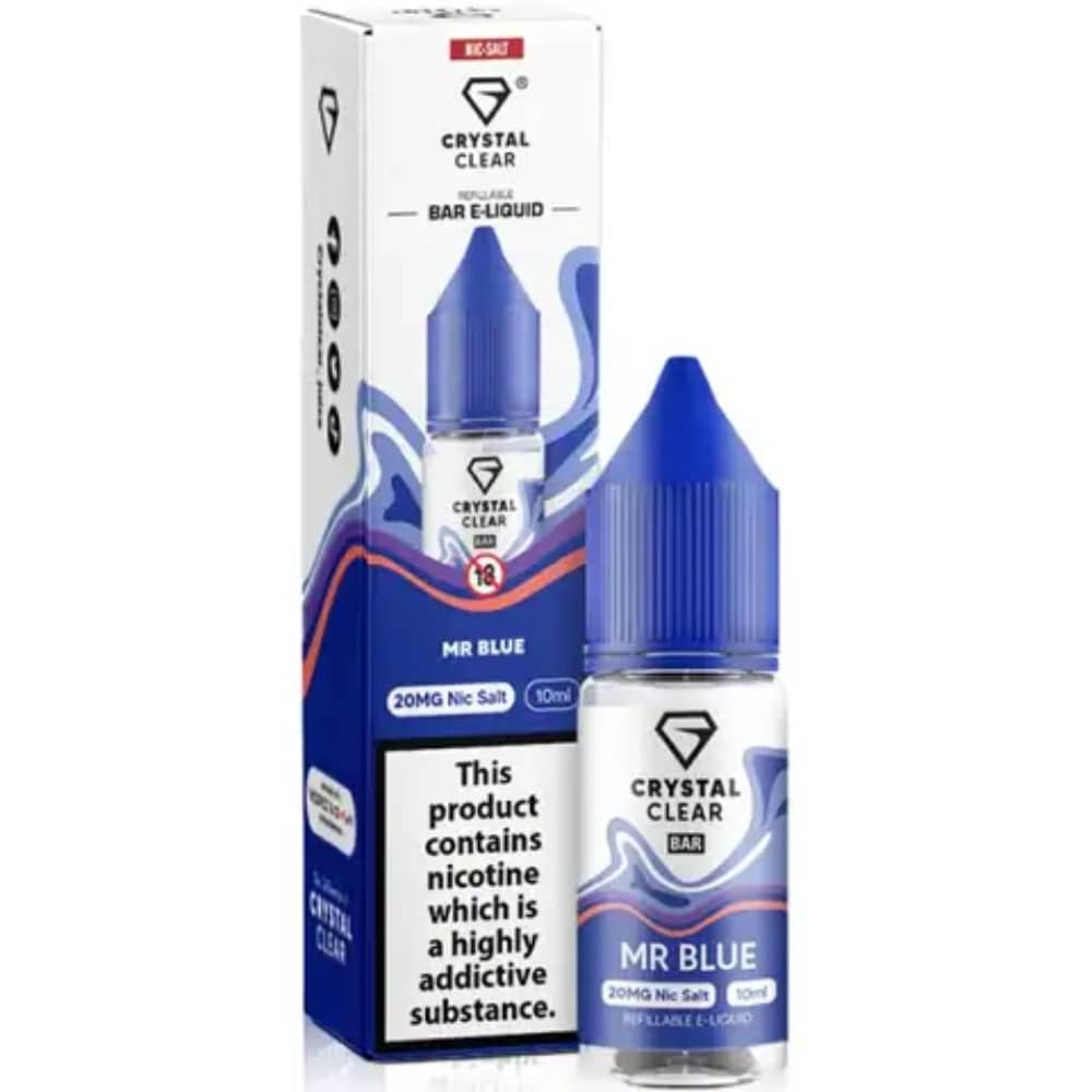 Crystal Clear Nic Salts e liquids 10ml Box of 10 Mr Blue 10mg