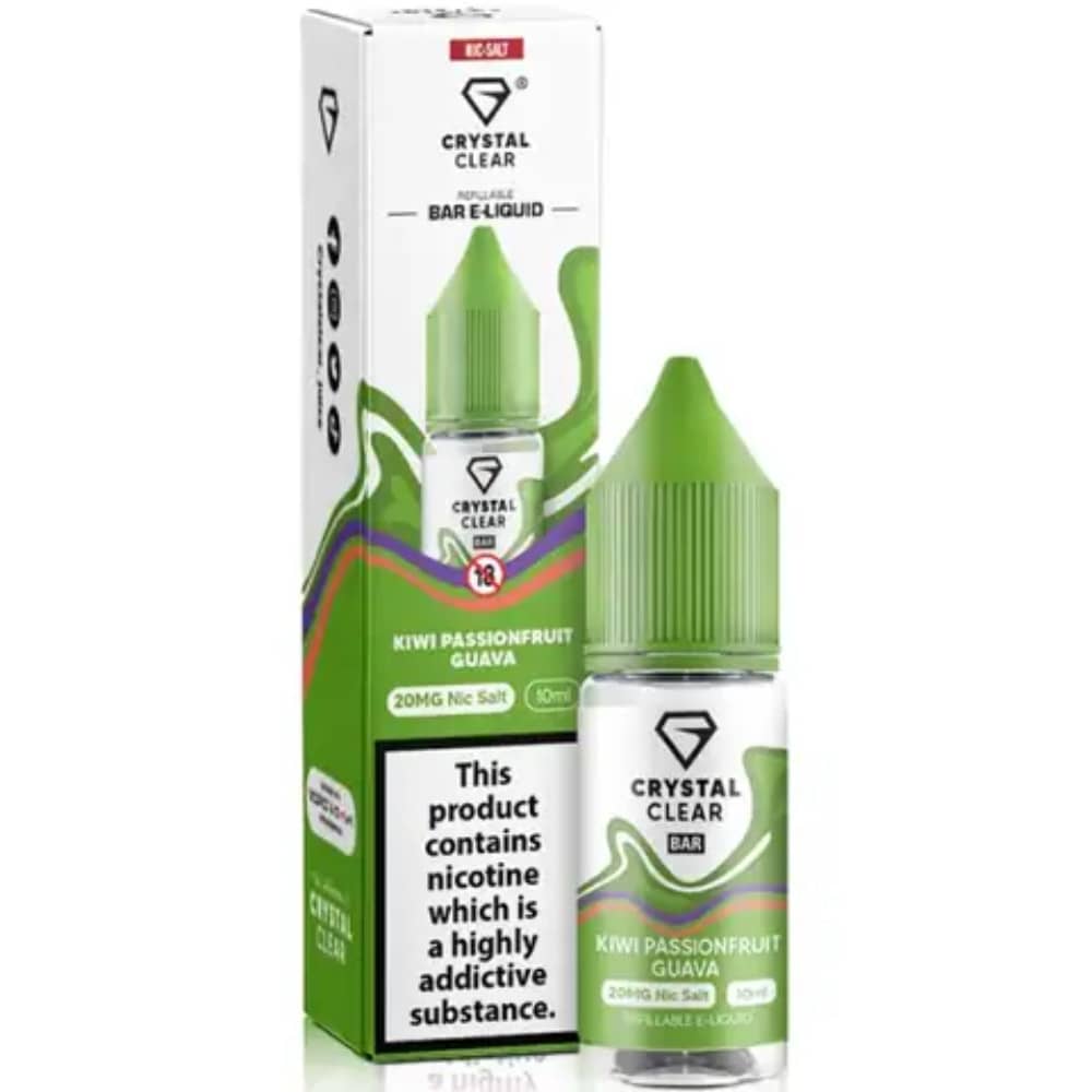 Crystal Clear Nic Salts e liquids 10ml Box of 10 Kiwi Passionfruit Guava 20mg