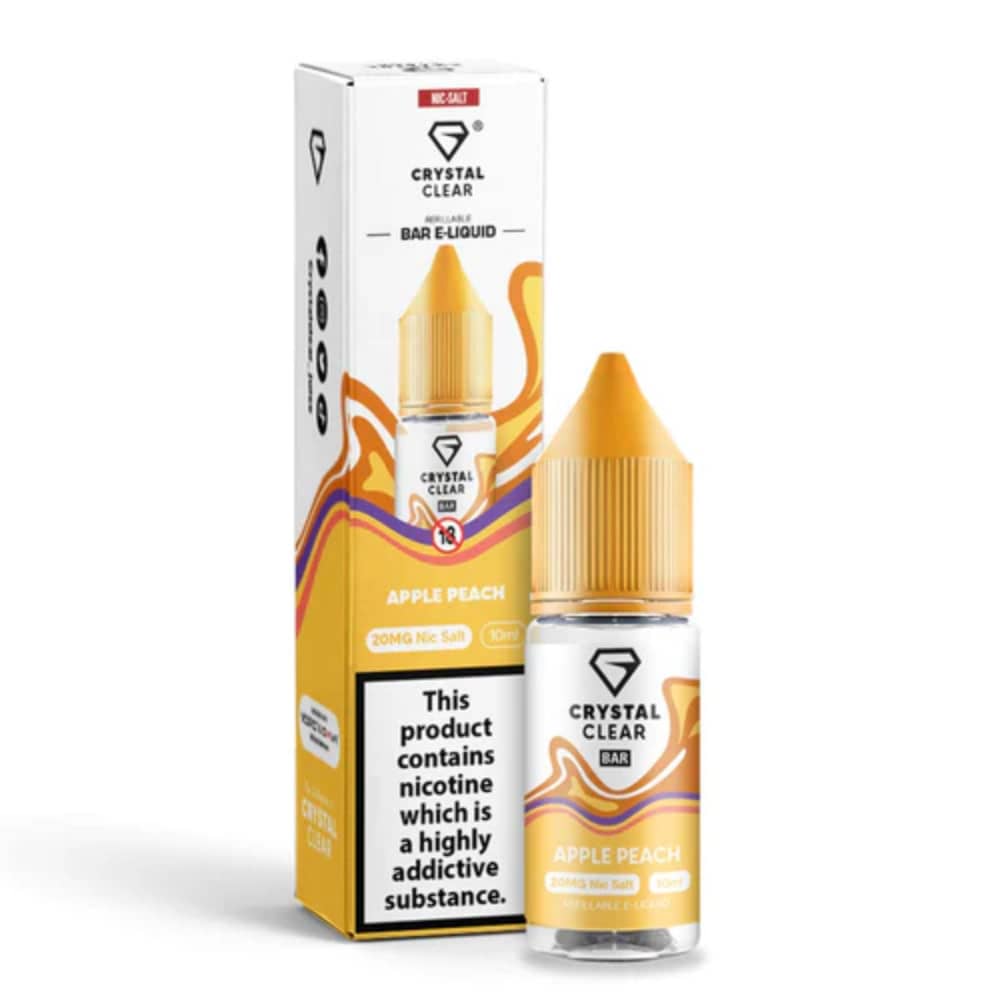 Crystal Clear Nic Salts e liquids 10ml Box of 10 Apple Peach 20mg