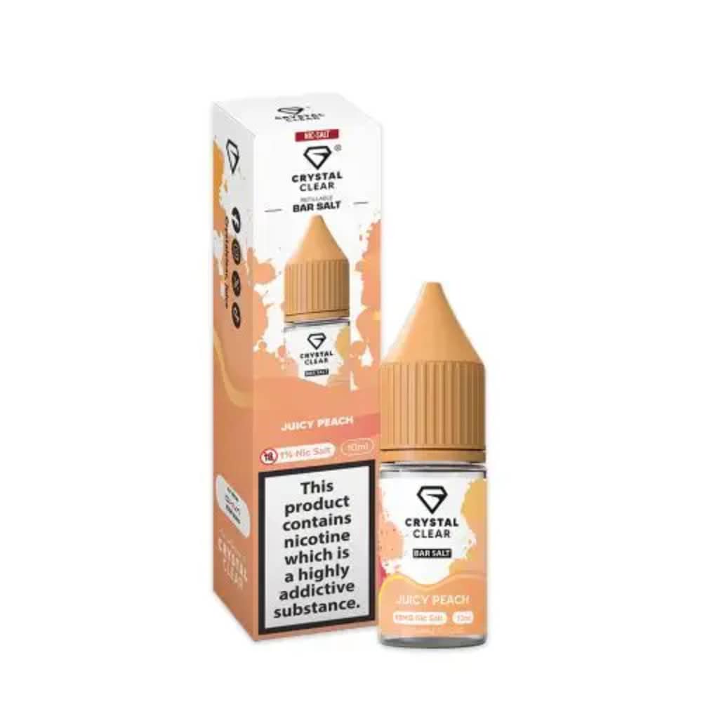 Crystal Clear Nic Salts e liquids 10ml Box of 10 Juicy Peach 10mg