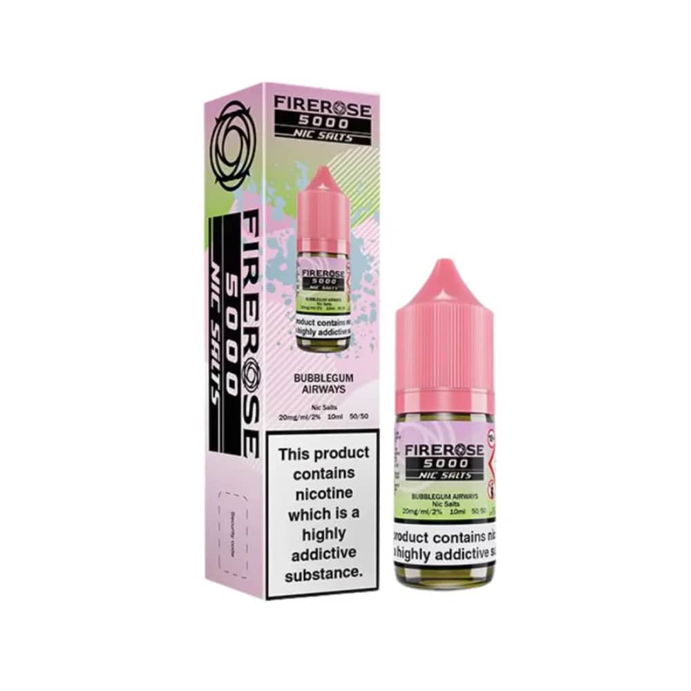 Firerose 5000 Nic Salts e liquids 10ml Box of 10 Bubblegum Airways 20mg