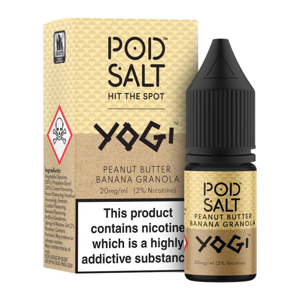 Pod Salt Fusions Nic Salts e liquids 10ml Box of 5 Yogi - Peanut Butter Banana Granola 20mg