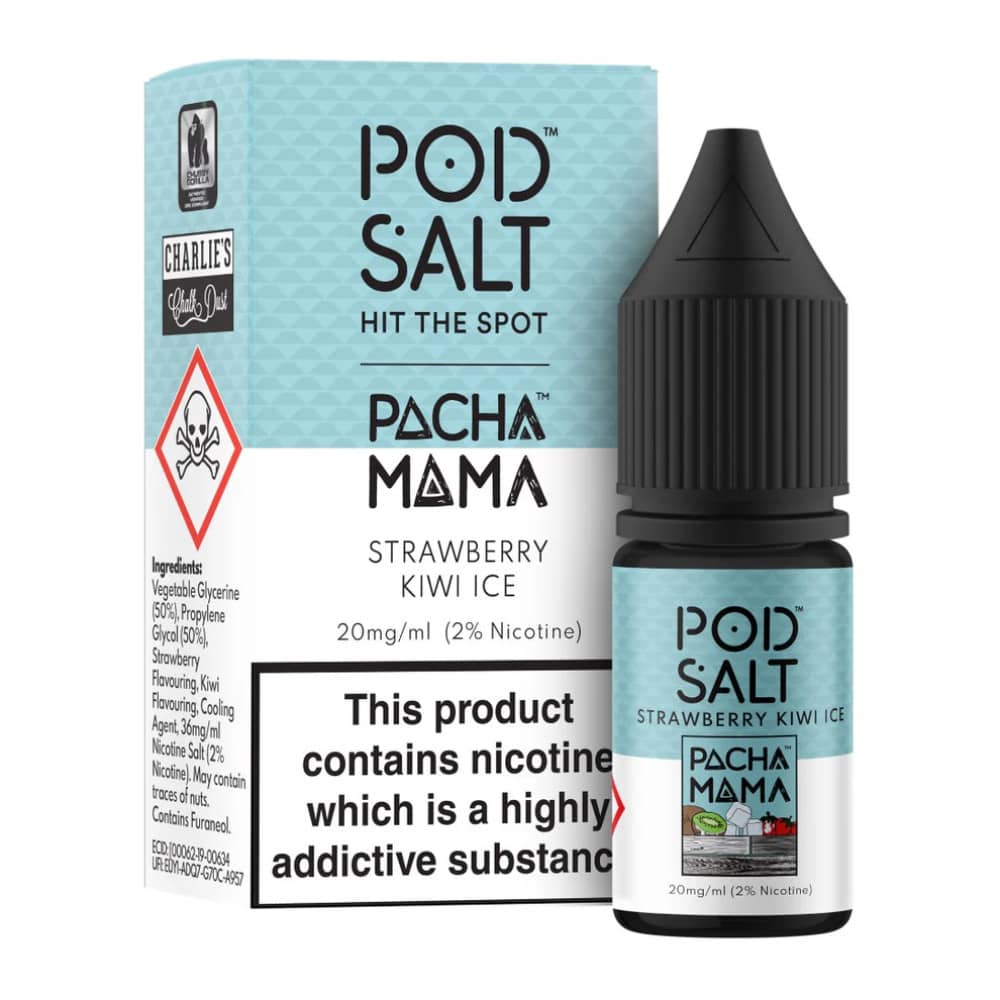 Pod Salt Fusions Nic Salts e liquids 10ml Box of 5 Pacha Mama - Strawberry Kiwi Ice 11mg
