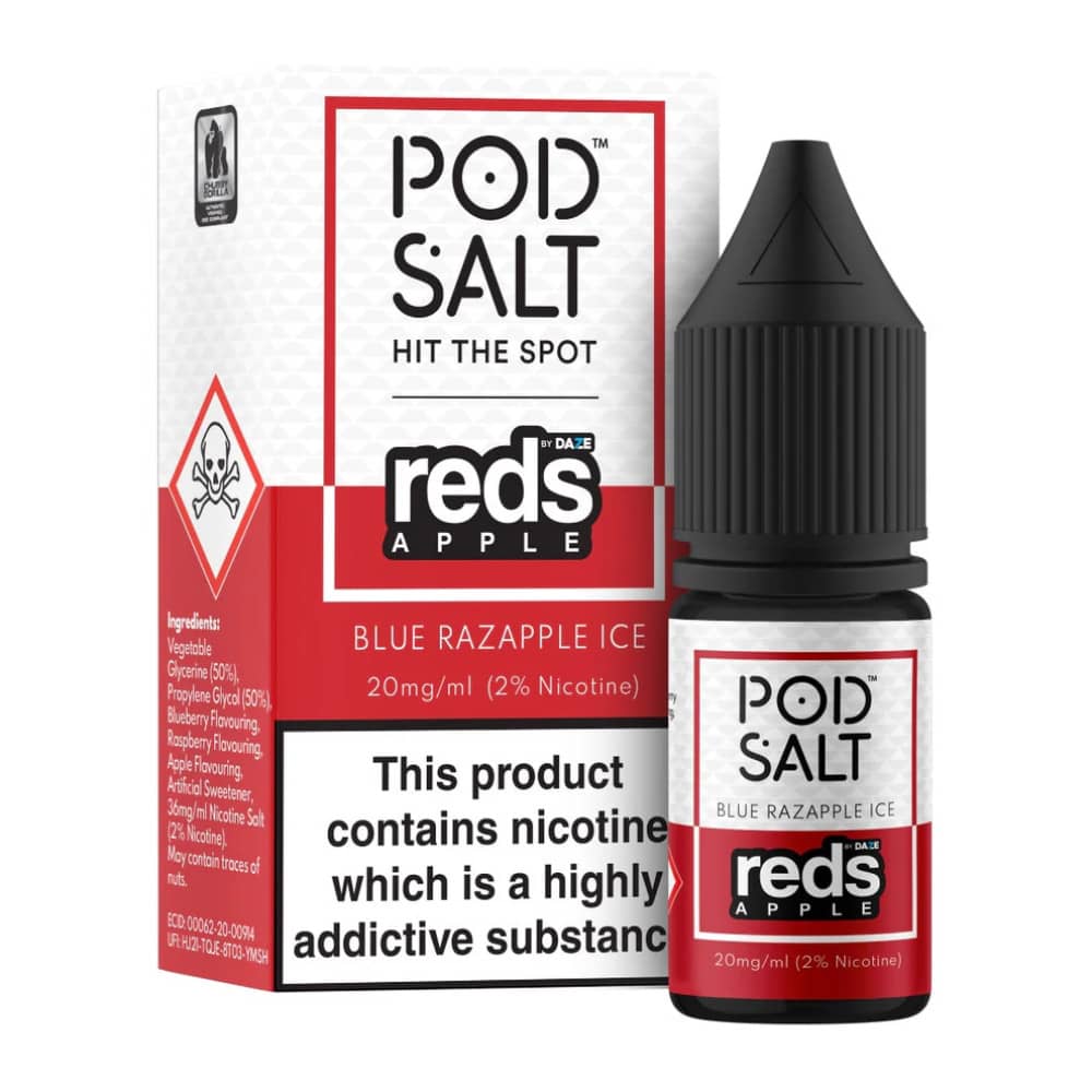 Pod Salt Fusions Nic Salts e liquids 10ml Box of 5 Reds Apple - Blue Razapple Ice 20mg