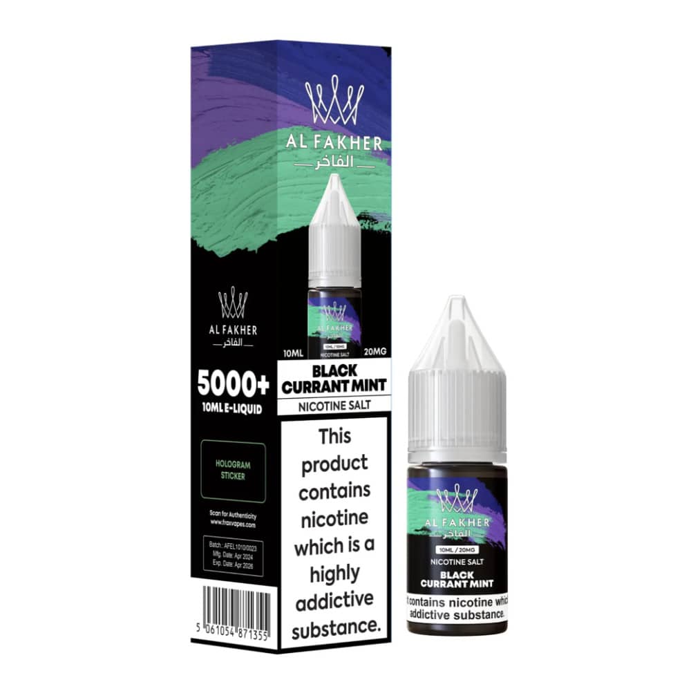 Al Fakher Nic Salts e liquids 10ml Box of 10 Blackcurrant Mint 20mg